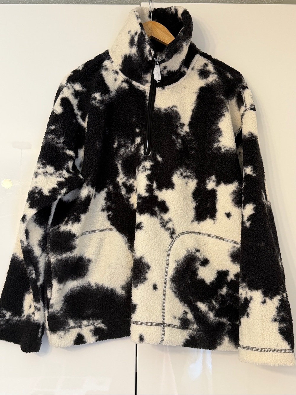Next Black & White Cow Print Sherpa Half-Zip Fleece. NWOT